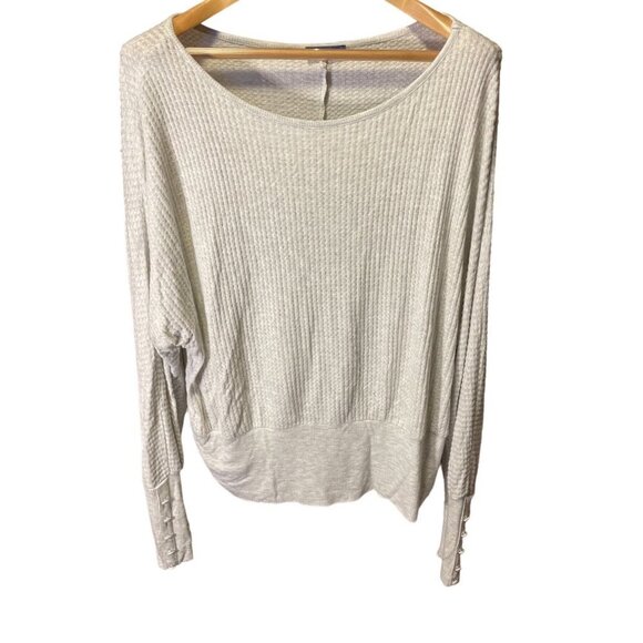 Democracy Gray Loose Fit Butterfly Sleeve Waffle Texture Lightweight Top Sz L - Picture 1 of 11